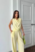 DEGAJE YAKA KOLSUZ BLUZ - PANTOLON TAKIM - Sarı resmi